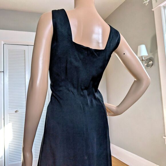Vintage 90s Plus Size 16 Little Black Dress Midi Wiggle Slit Gold Embroidery - Picture 7 of 9